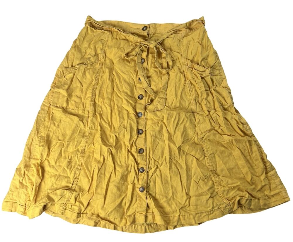 A.n.a Skirt Womens 18 Yellow A-Line Button Pockets Chambray Linen Rayon